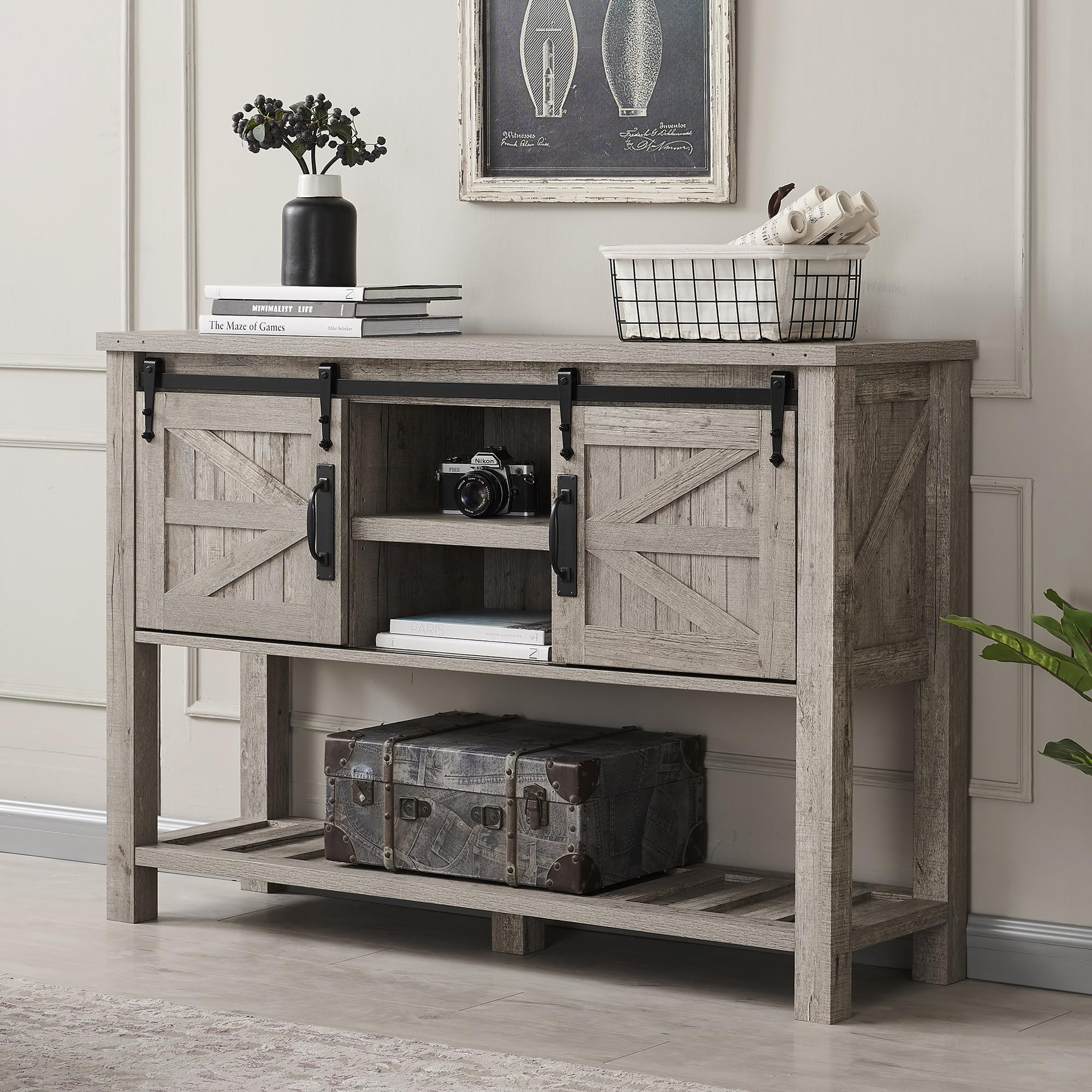 OKD Entryway Table with Sliding Barn Doors, 46" Farmhouse Console Table with Storage Shelf, Rusti... | Amazon (US)