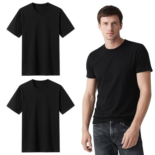 ORJ 2 Pack Black t Shirts for Men,Crew Neck Short Sleeve Men's Undershirt,Plain Black Workout Polyester Blank tee Bulk | Amazon (US)