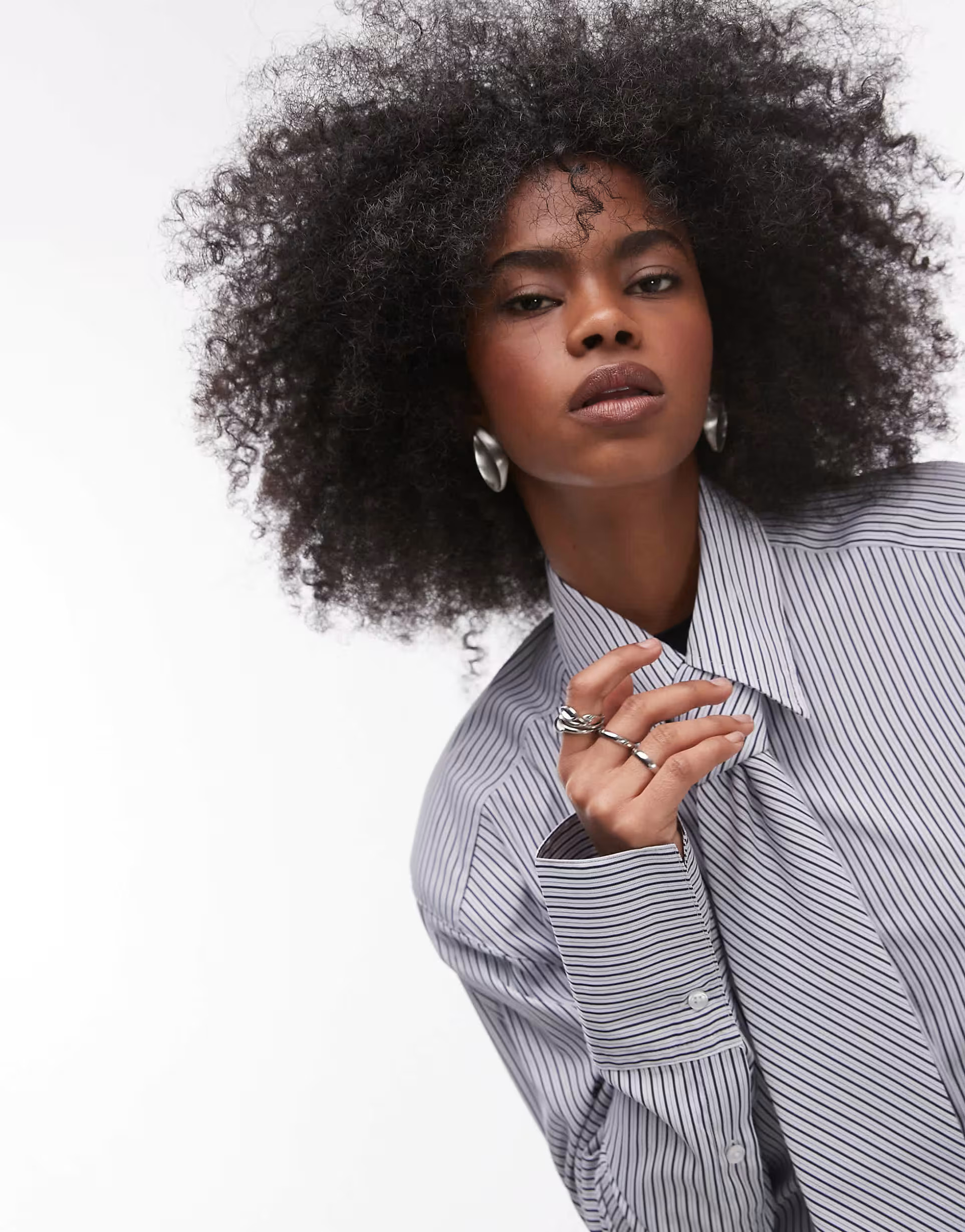 ASOS DESIGN cinched shoulder pads shirt with tie in black pinstripe | ASOS (Global)