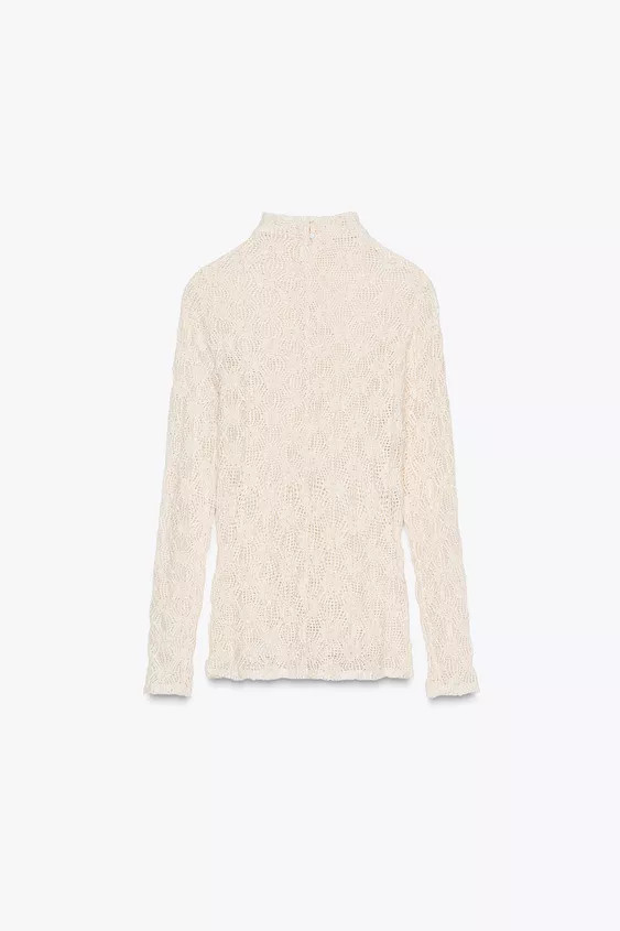 Lace top. High neck and long sleeves. Straight hem. | Zara US