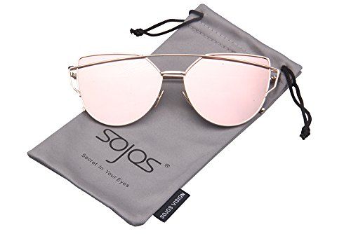 SojoS SJ1001 Cat Eye Mirrored Flat Lenses Street Fashion Metal Frame Women Sunglasse With Gold Frame | Amazon (US)