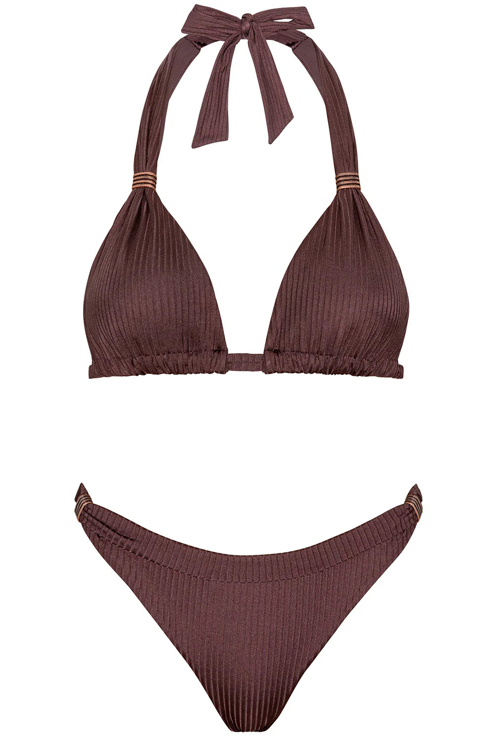 Malta Bikini Brown Shiny Ribbed Set | VETCHY LLC