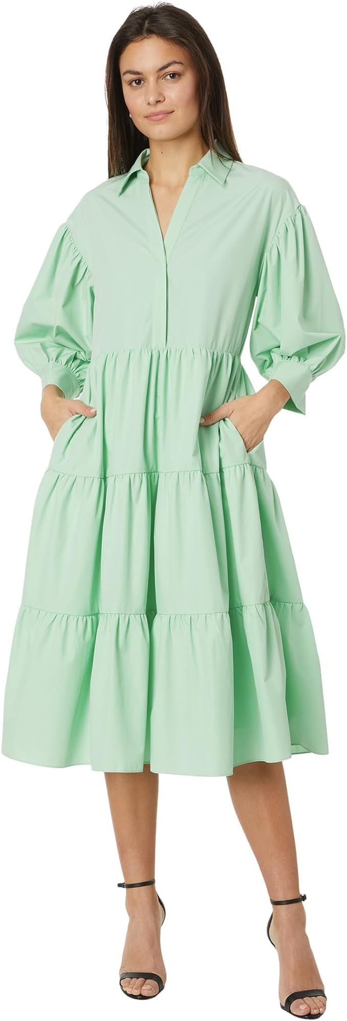 English Factory Women's V-Neckline Puff Sleeves Midi Dress | Amazon (US)