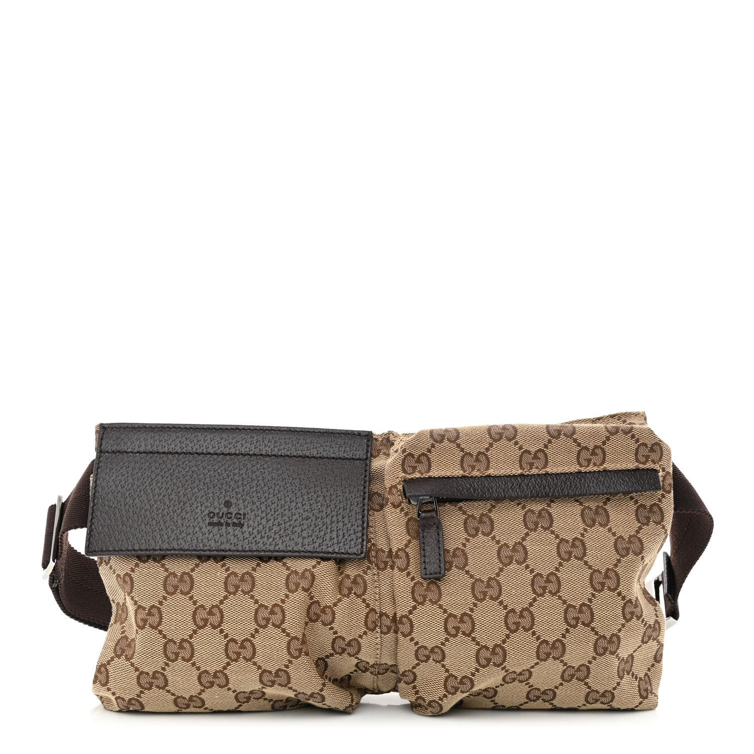 GG Monogram Double Pocket Belt Bag Dark Brown | FASHIONPHILE (US)