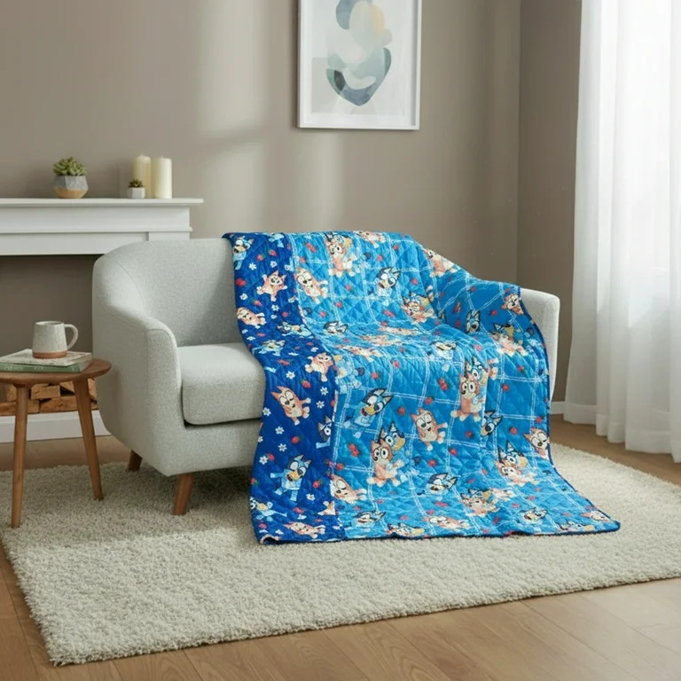 Bluey Berry Plaid Twin/Full Reversible Microfiber Quilted Blanket, 62x90 inches | Walmart (US)