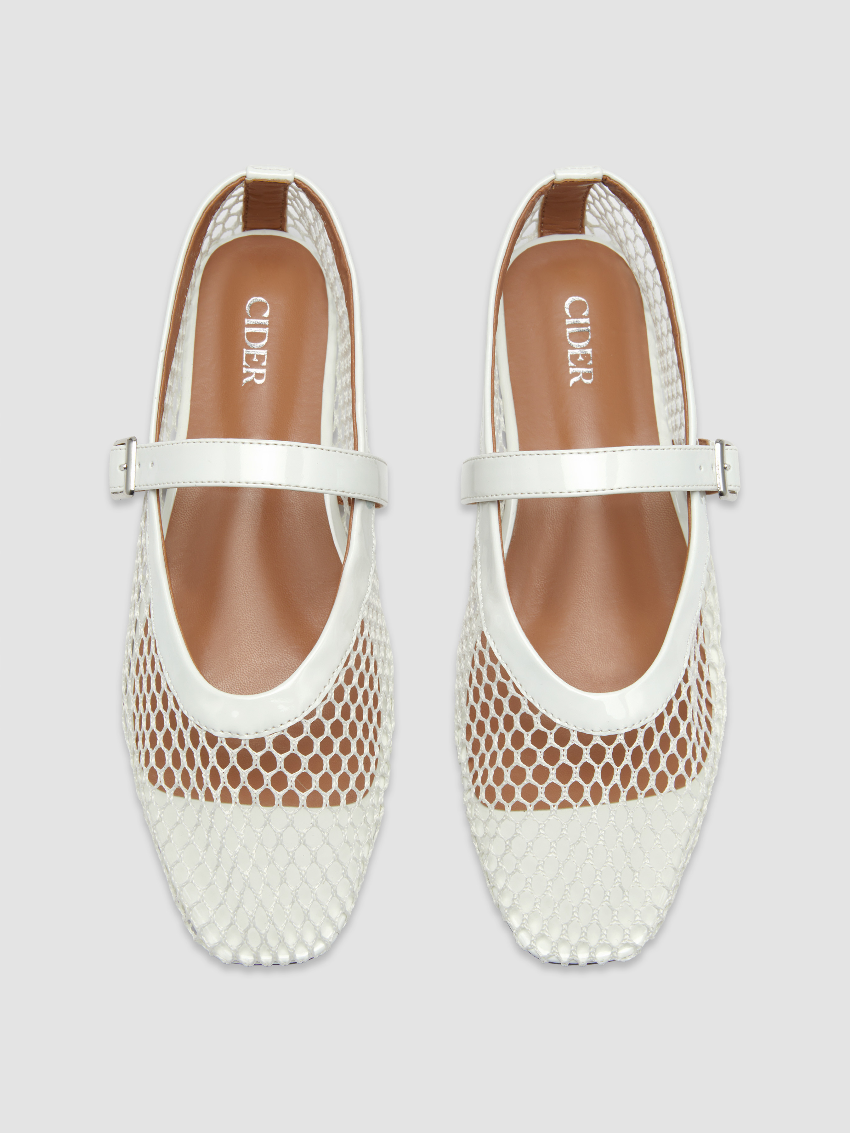 FAUX LEATHER MESH MARY JANE FLATS For Daily Casual Picnic Outdoor Vacation | Cider