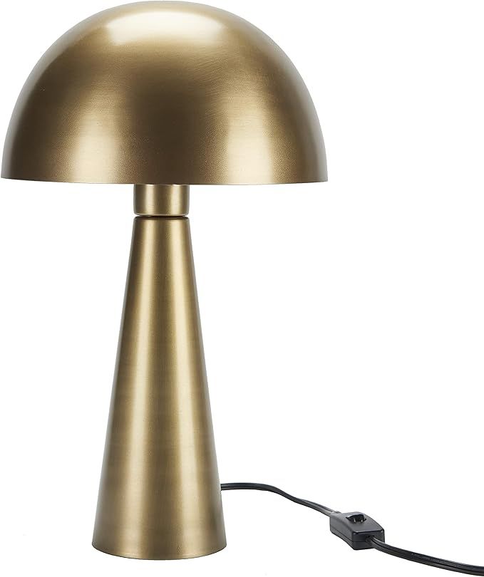 Nourison 16" Gold Modern Mushroom Accent Table Lamp with Plug in Cord, Minimalist Metal Dome Shad... | Amazon (US)