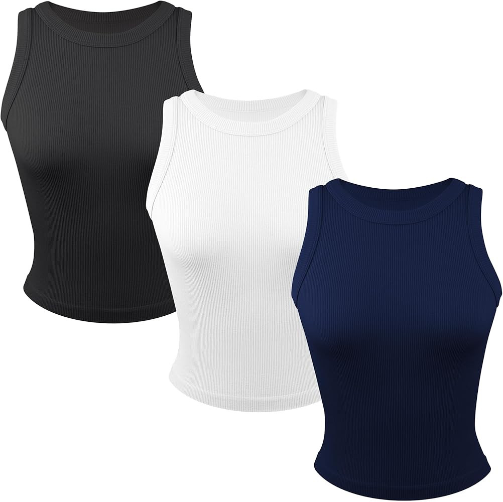 Common Stitch 3 Pack Stretch Tank Tops for Women, Ribbed Crew Neck Womens Workout Yoga Tops (Avai... | Amazon (US)