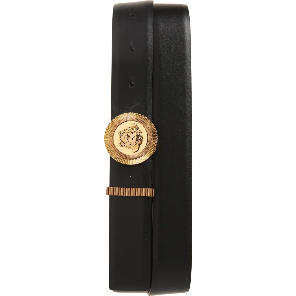 Versace Biggie Medusa Leather Belt in Black/Versace Gold at Nordstrom, Size 100 Eu | Nordstrom