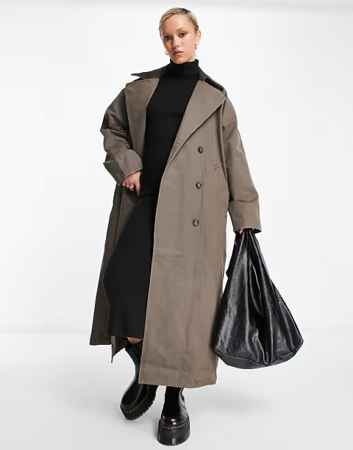 Weekday Jones waxed coat in brown | ASOS (Global)