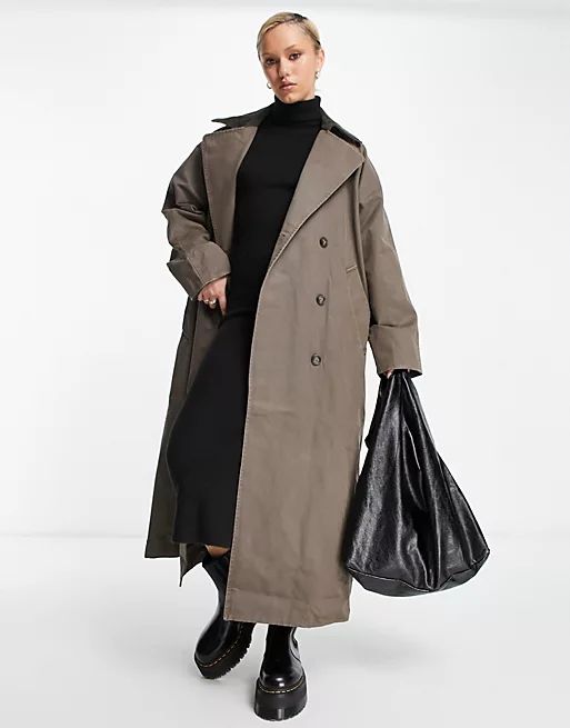 Weekday Jones waxed coat in brown | ASOS (Global)