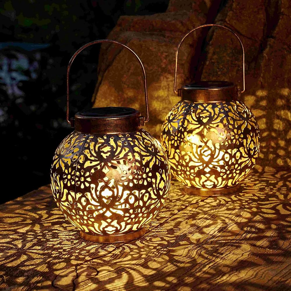 Set of 2 Solar Lanterns Outdoor Hanging Decorative Lights for Garden Patio Porch Decorations. (Br... | Amazon (US)