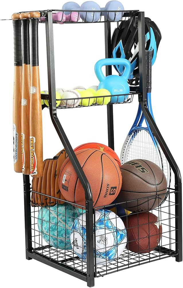 YueTong Sports Equipment Organizer for Garage Organization,Ball Storage With Basketball Holder an... | Amazon (US)