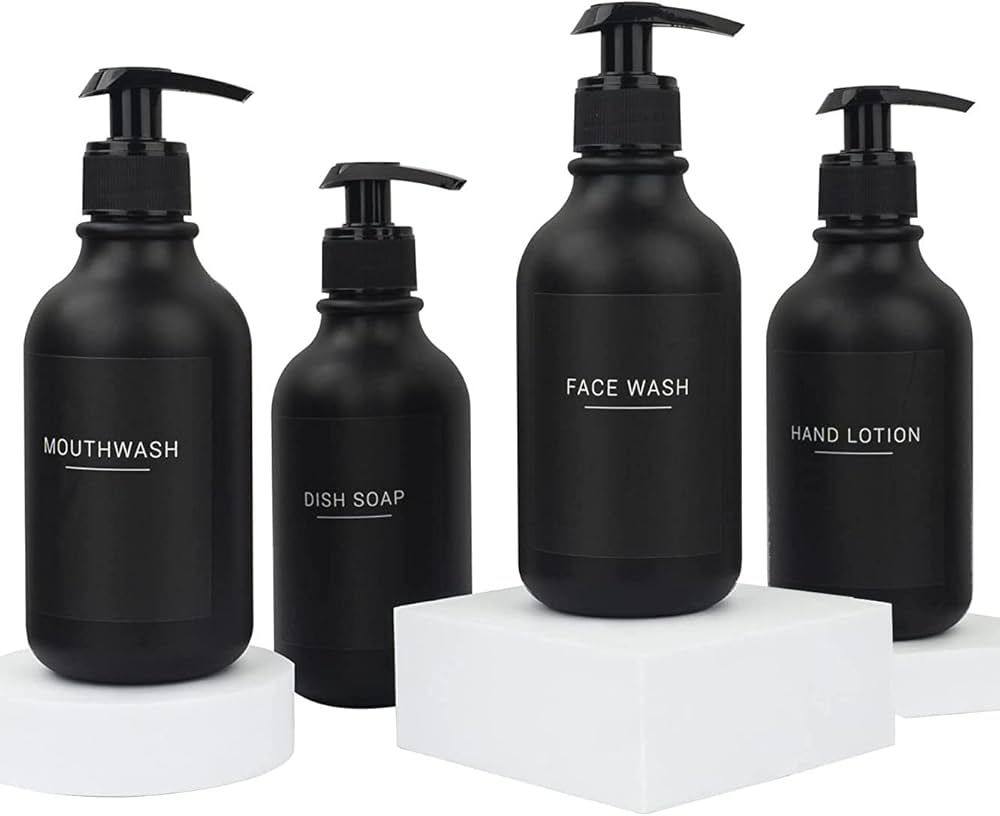 Ezebesta Modern 300ml Black Soap Lotion Pump Dispensers with 22 Minimalist Black Labels Bathroom ... | Amazon (CA)