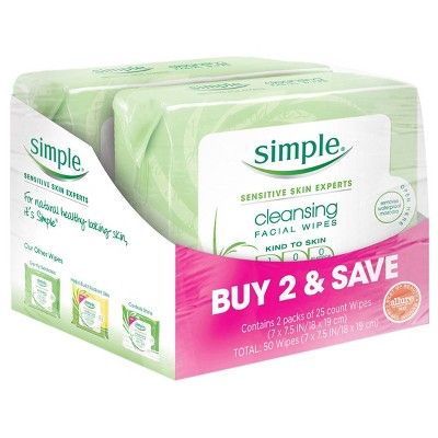 Unscented Simple Cleansing Facial Wipes Kind to Skin - 2x25ct | Target