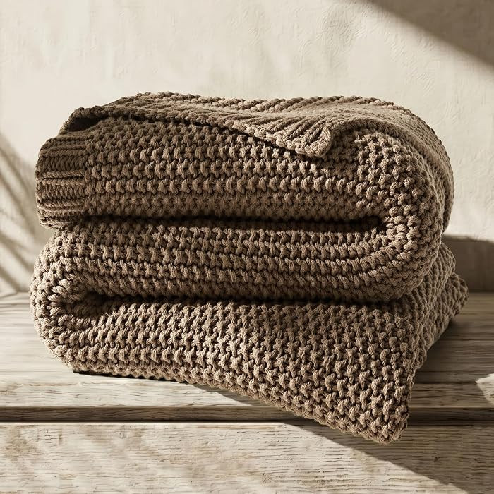 Organic Cotton Chunky Knit Throw Blanket, 60 x 80 Stone Taupe | Amazon (US)