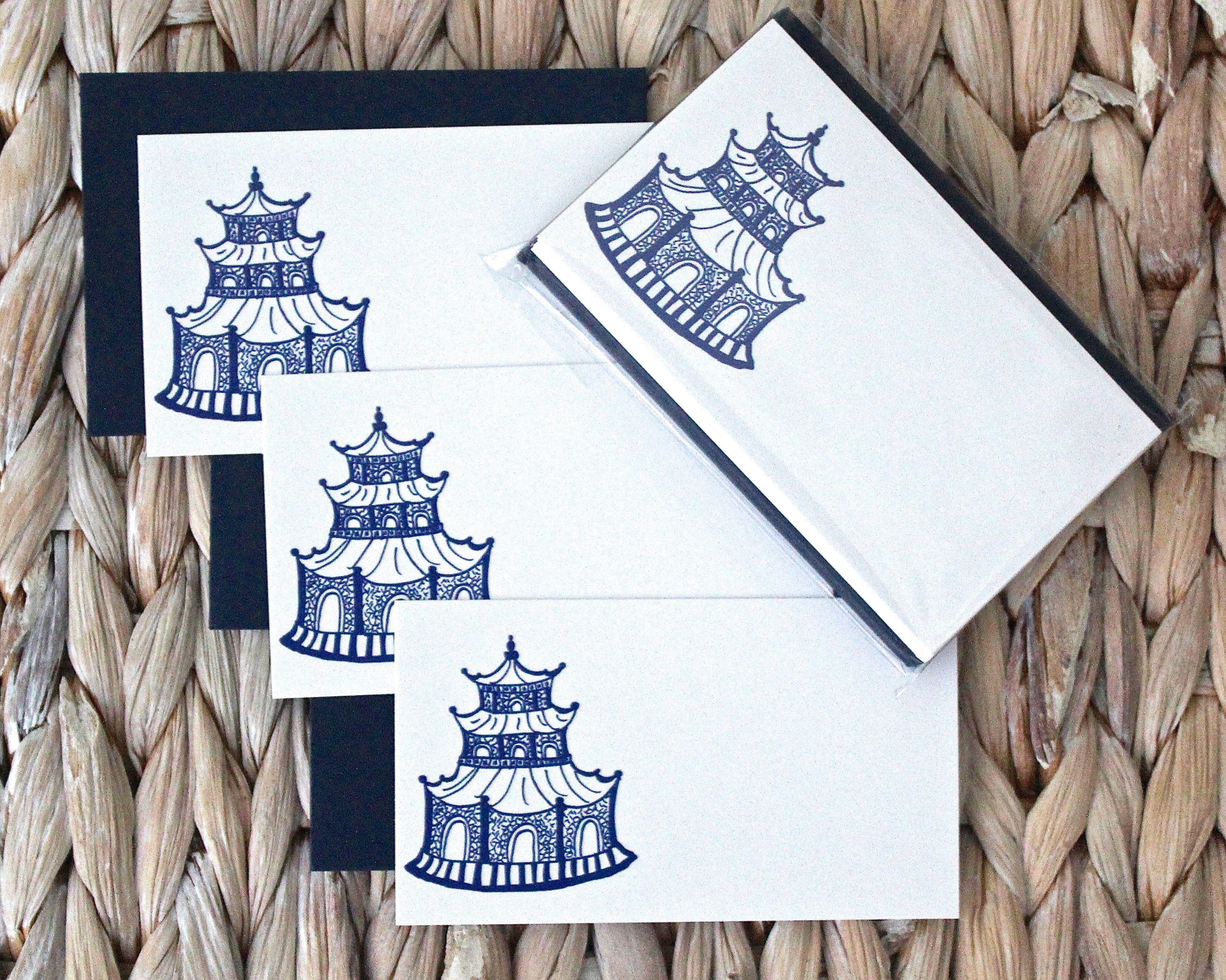 Chinoiserie Navy Blue Pagoda Card | Lemondaisy Design | Lemondaisy Design