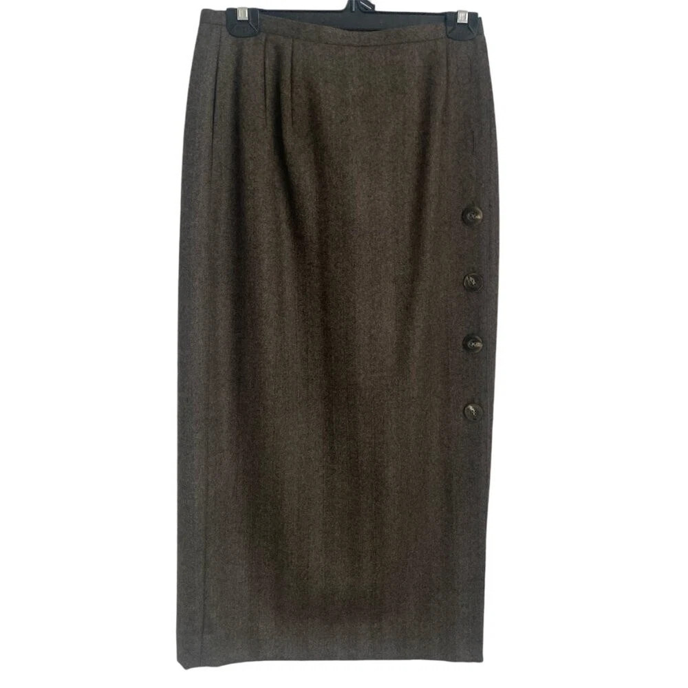 Harve Benard 100% Wool Grey Straight Maxi Skirt with side button Size 8 | eBay US