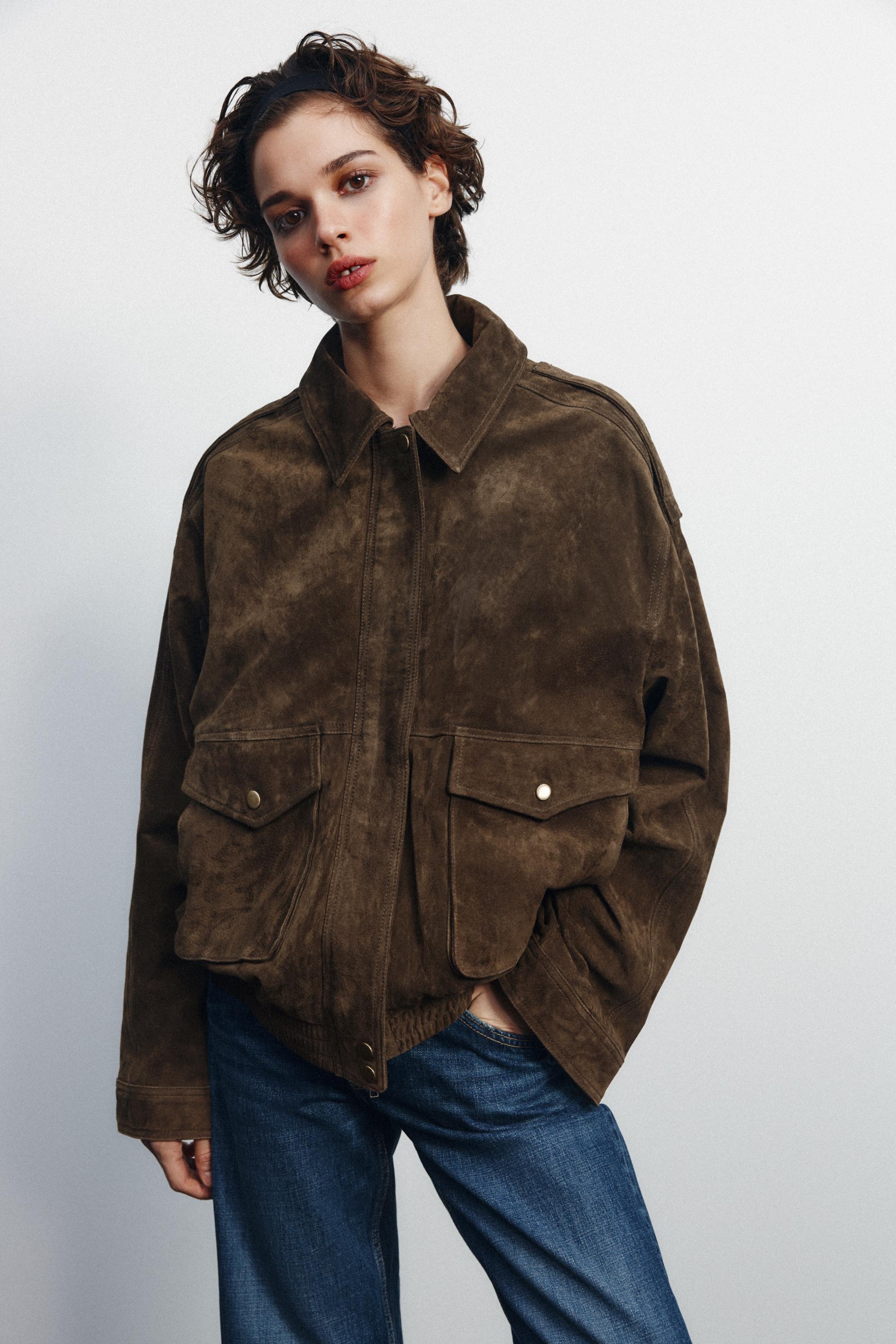 100% SUEDE LEATHER BOMBER JACKET WITH POCKETS | Zara UK