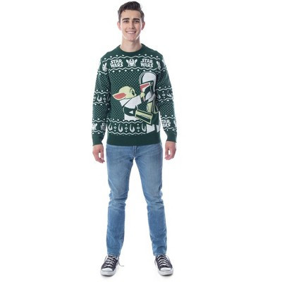 Disney Star Wars Mens' The Mandalorian Grogu Goodbye Holiday Knit Ugly Christmas Sweater (X-Large) Green | Target