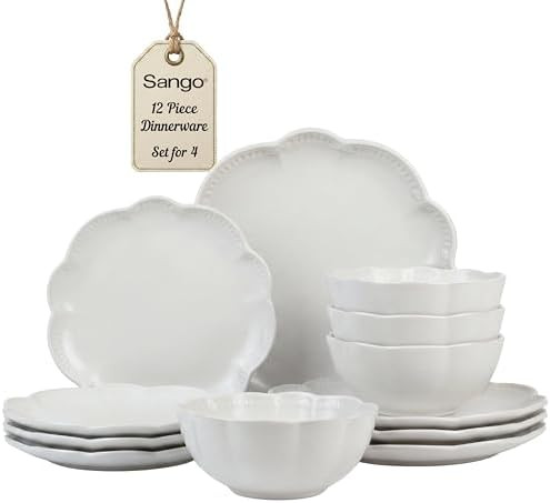 Sango Bethany 12 Pieces Scalloped White Plates & Bowls Set | Amazon (US)