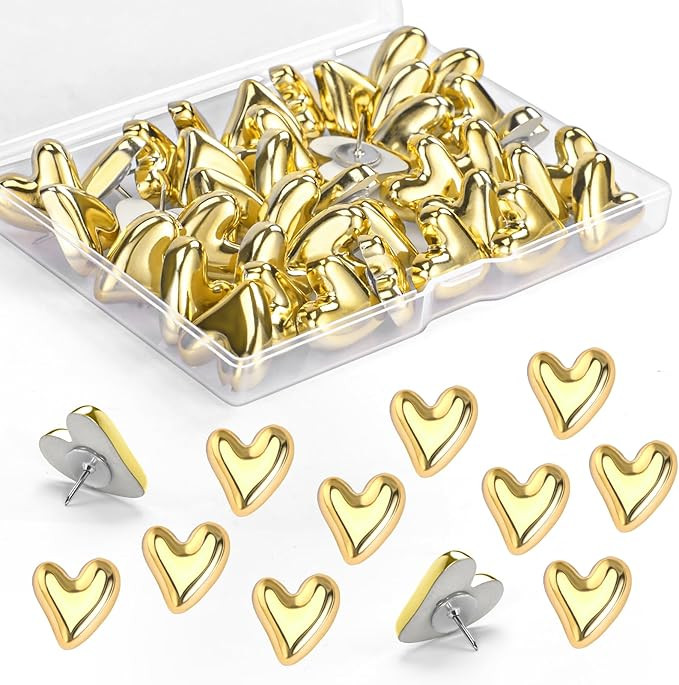 36 Pieces Cute Heart Push Pins, Gold Thumb Tacks, Decorative Gold Push Pins for Bulletin Board, C... | Amazon (US)