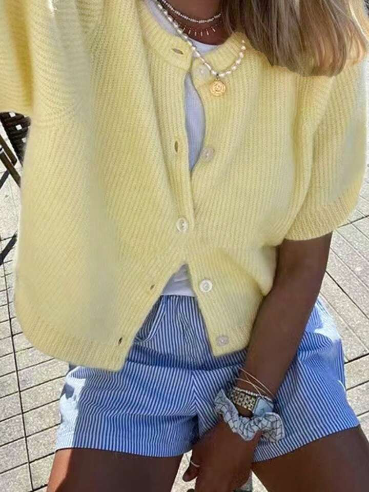 INAWLY Solid Button Front Cardigan | SHEIN