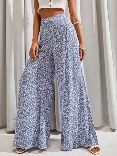 LUUKSE Ditsy Floral Wide Leg Pants | SHEIN