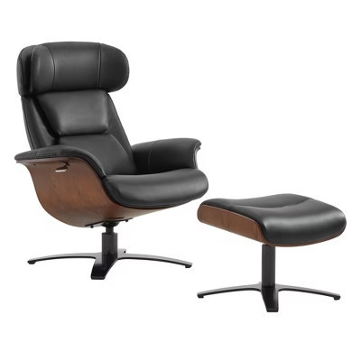 Spruce & Spring Swivel Recliner Chair Set Accent Chair with Ottoman and Adjustable Headrest, Black, Leather | Target