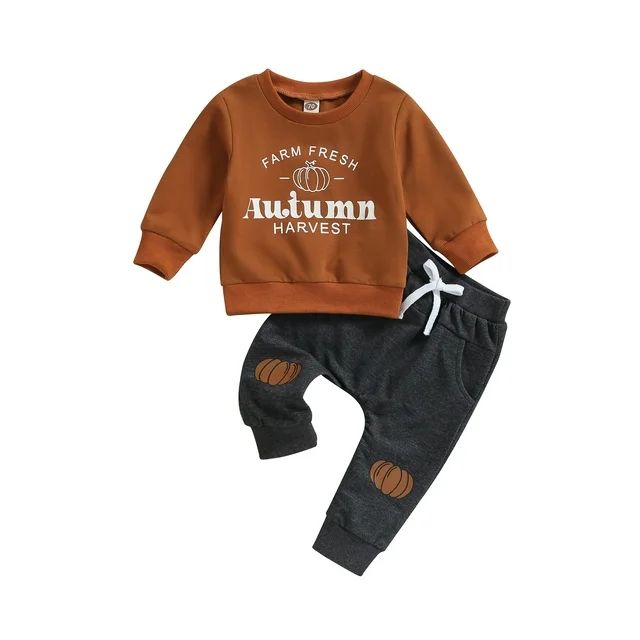 Baby Boy Halloween Casual Outfits Pumpkin Prints Long Sleeve Sweatshirt Pants Set for Toddler Fal... | Walmart (US)