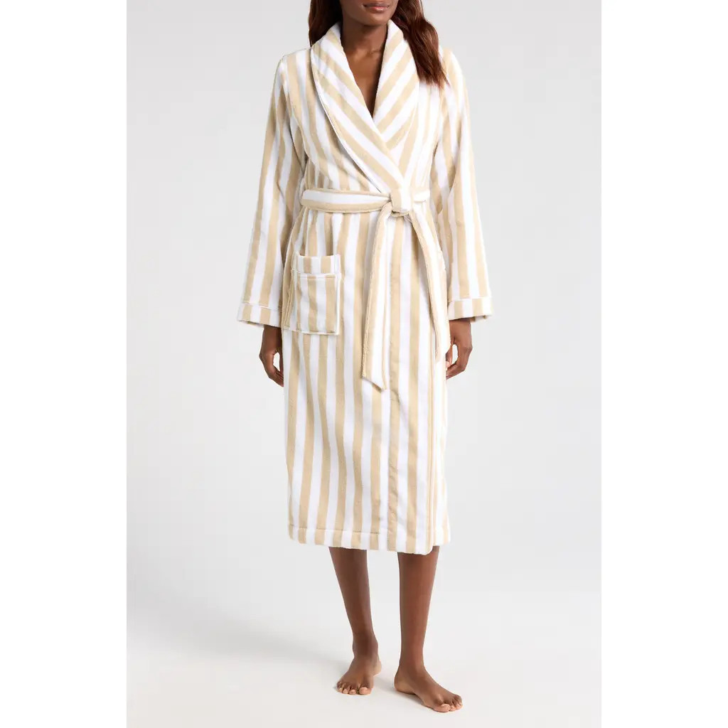 Nordstrom Stripe Hydrocotton Terry Robe in Beige Oyster Stripe at Nordstrom, Size Large | Nordstrom