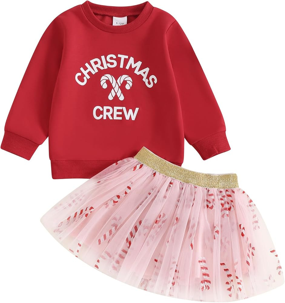 BemeyourBBs Toddler Girl Christmas Outfit Baby Girl Crewneck Sweatshirt Tutu Skirts Set Cute Litt... | Amazon (US)