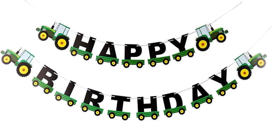 BIEUFBJI Farm Green Tractor Happy Birthday Banner for Kids Baby Shower Farm Theme Birthday Party ... | Amazon (US)