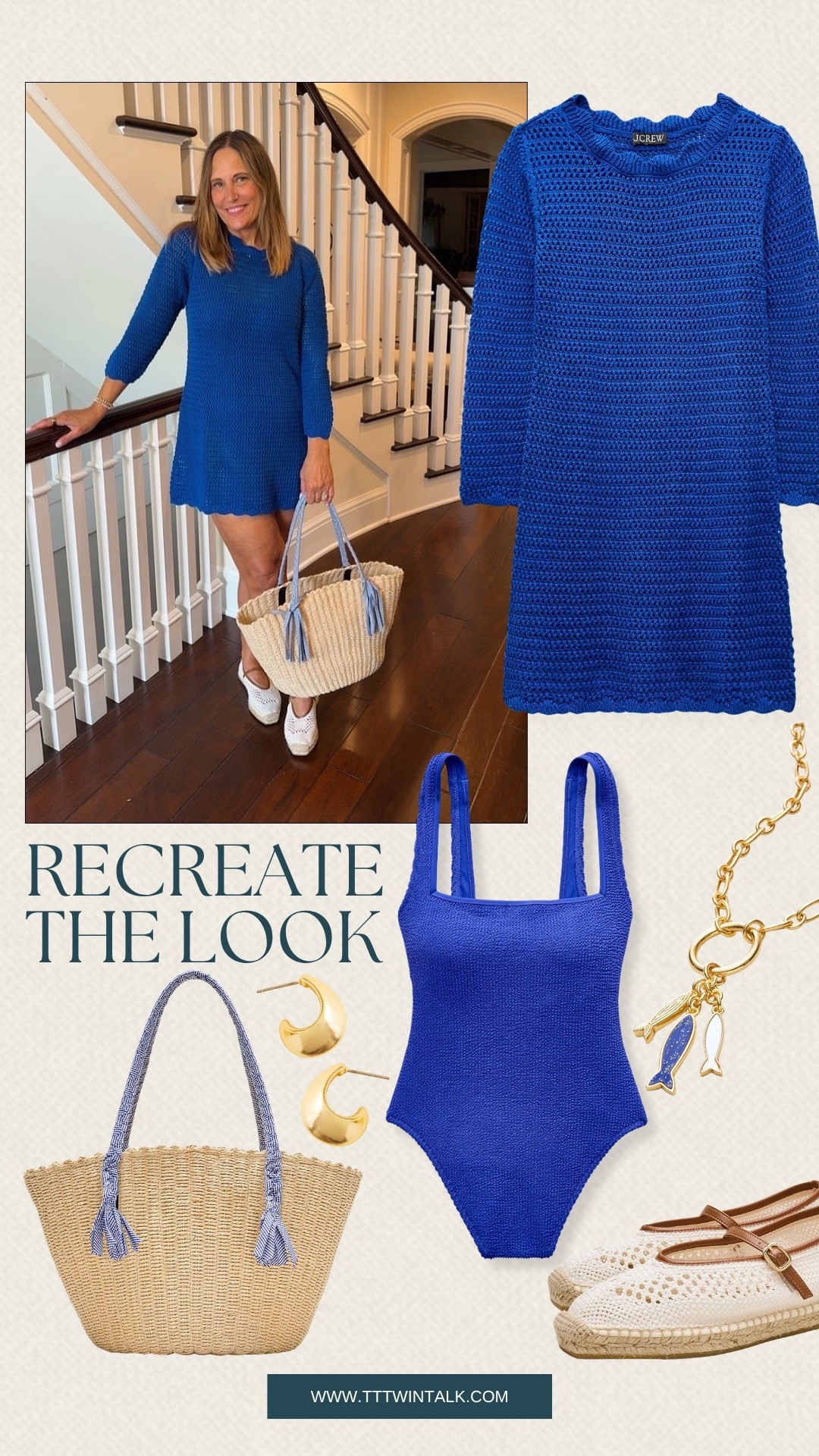 Recreate the look! I am loving this Cobalt blue look for summertime! These colorful sandals bathing suit and cover up match perfectly. The tote is also the perfect size to carry all my pool and beach essentials!

#LTKSwim #LTKOver40 #LTKMidsize
