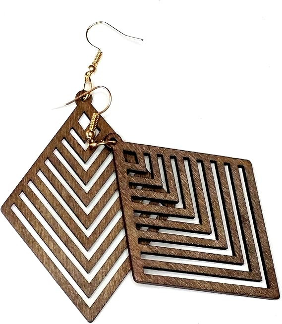 Large Lightweight Brown Wood Geometric Rhombus Drop Earrings | Amazon (US)