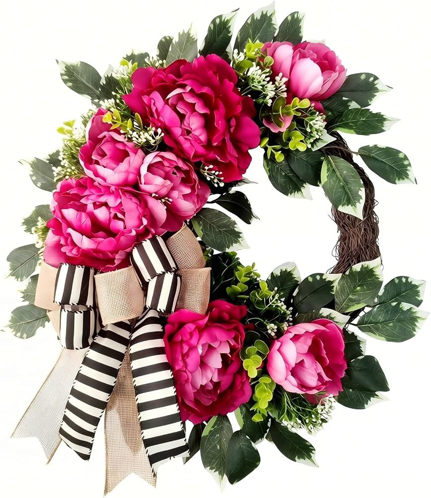 vofuly Spring Summer Wreath for Front Door,hot Pink Peony Wreath with Bow, Valentine Decor,Housew... | Amazon (US)