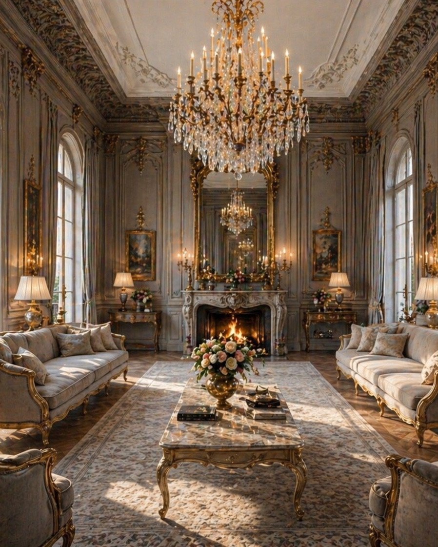Parisian Fireplace Living Room with Gold Mirror & Crystal Chandelier

Warmth, light, and quiet luxury.
A carved mirror rests above the fireplace while a chandelier defines the room in soft brilliance.
Every piece is layered to feel collected, timeless, and effortlessly elevated.

#LTKHome #LTKvlog