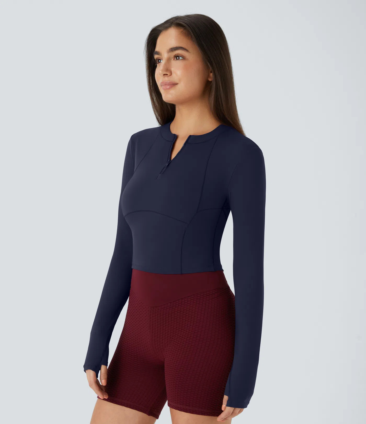 SoftlyZero™ Plush Half Zip Long Sleeve Thumb Hole Cropped Golf Sports Top | HALARA