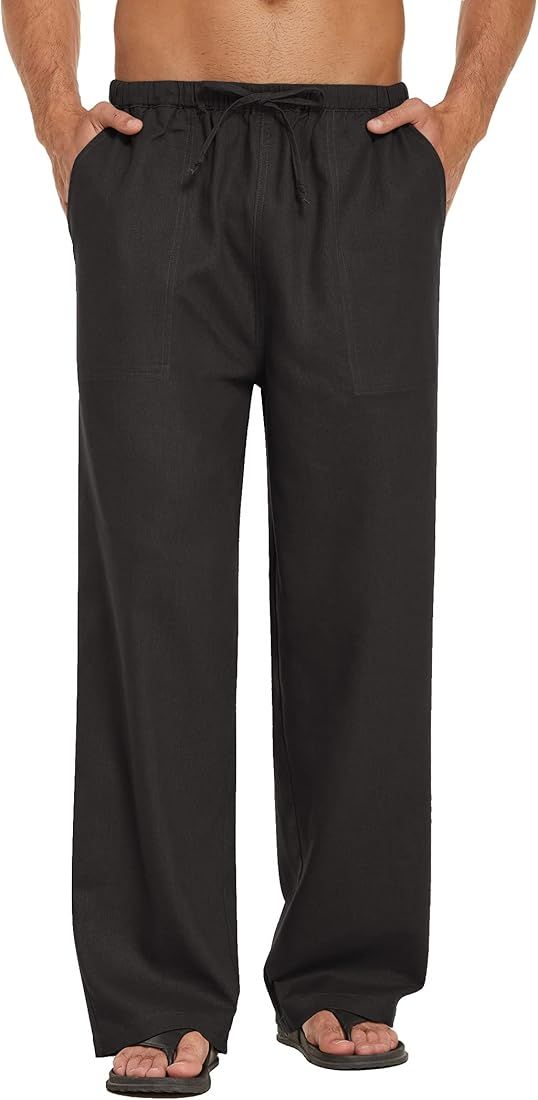 COOFANDY Mens Linen Loose Pant Lightweight Elastic Waist Trouser Yoga Beach Pant | Amazon (US)