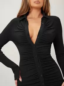 SHEIN SXY Button Front Ruched Bodycon Dress SKU: sw2108062007702200(100+ Reviews)$17.49$16.62Join... | SHEIN