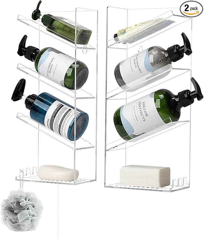 Acrylic Shower Shelves,2 Pack Shower Organizer,Bathroom Shampoo Holder Wall Mounted,Acrylic Bathr... | Amazon (US)