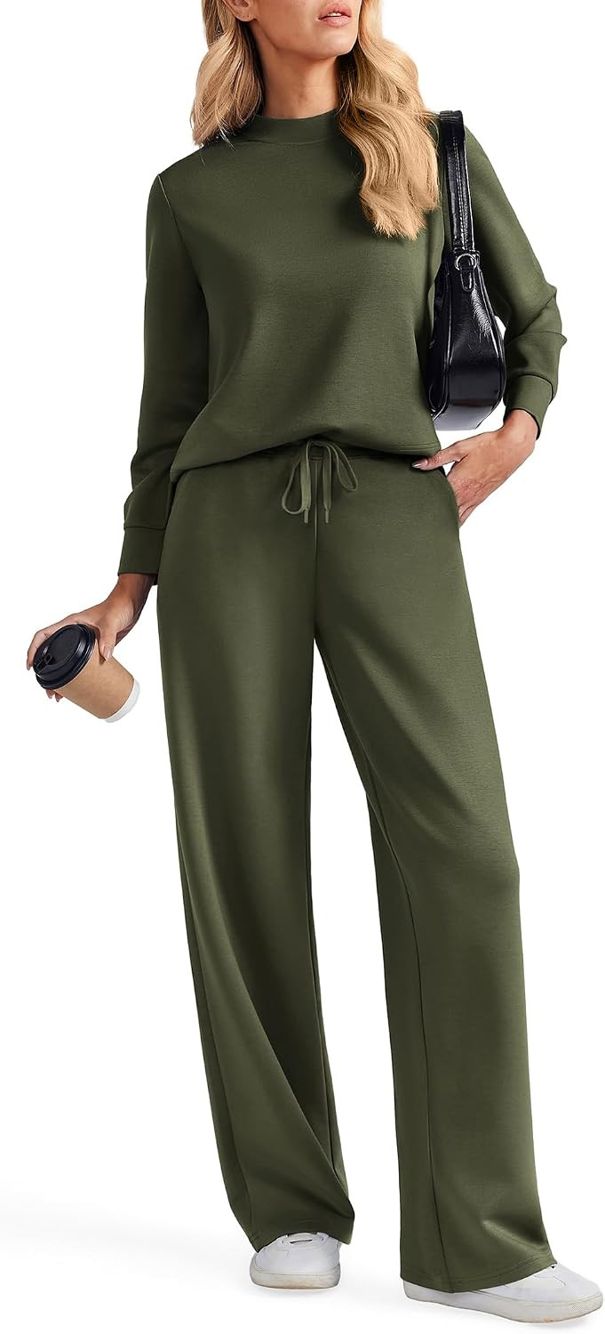 PINSPARK 2 Piece Sets for Women Wide Leg Pants Mock Neck Sweatsuits 2026 | Amazon (US)