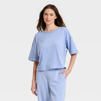 Women's Slub Boxy Short Sleeve Top - JoyLab™ Periwinkle Blue XXS | Target