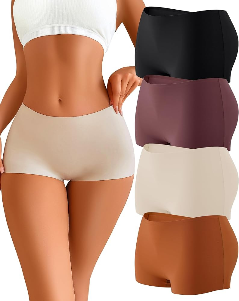 CUTE BYTE Womens Seamless Boy Shorts Underwear Soft Stretch No Show Boxer Shorts Briefs Panties f... | Amazon (US)