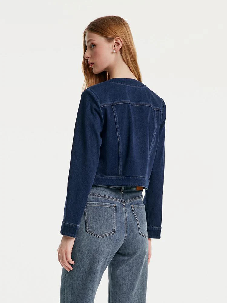 Knitted Denim Cotton Short Jacket | GOELIA