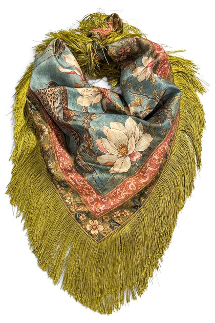 Crane's Grace Dusty Blue Square Fringed Scarf | The Willow Tree
