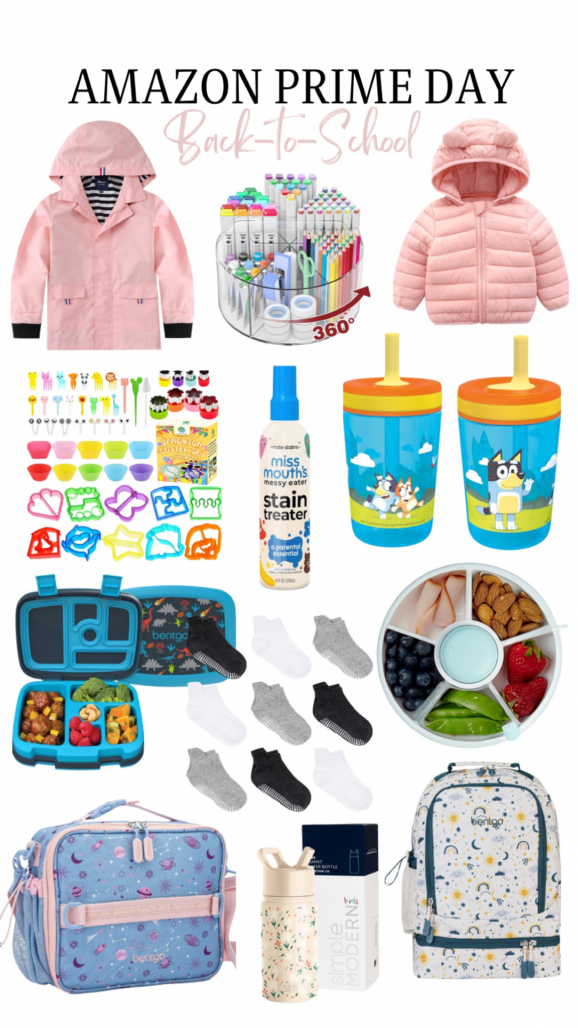 AMAZON PRIME DAY - Back-To-School! 

Backpack, lunch bag, hooded jacket, non slip socks, toddler winter coats, Bluey tumbler set, stain treater spray, sandwich cutter set, snack spinner, pen holder, kids water bottle, kids Bentgo lunch box 

#LTKSaleAlert #LTKKids #LTKFindsUnder100