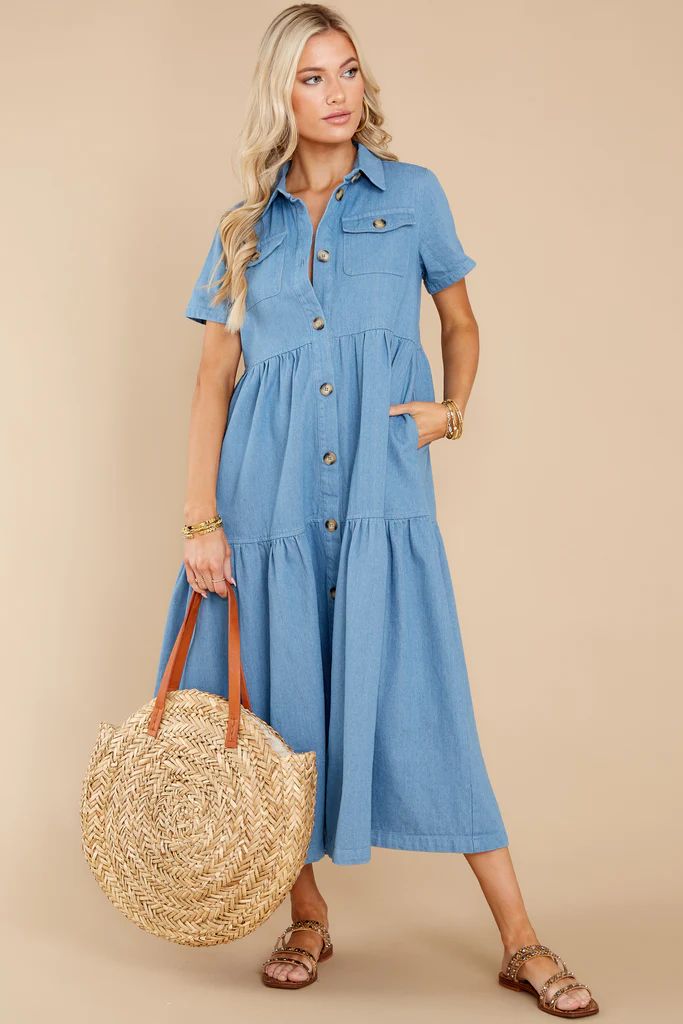Your Best Self Chambray Button Up Midi Dress | Red Dress 