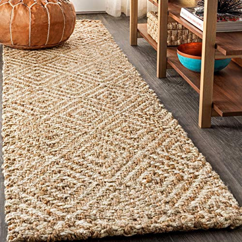 JONATHAN Y Hira Hand Woven Diamond Chunky Jute Natural Runner Rug, 2x12, Bohemian, Transitional, Easy-Cleaning for Living Room, Bedroom, Kitchen, Pet Friendly, Non-Shedding (NFR100A-212) | Amazon (US)