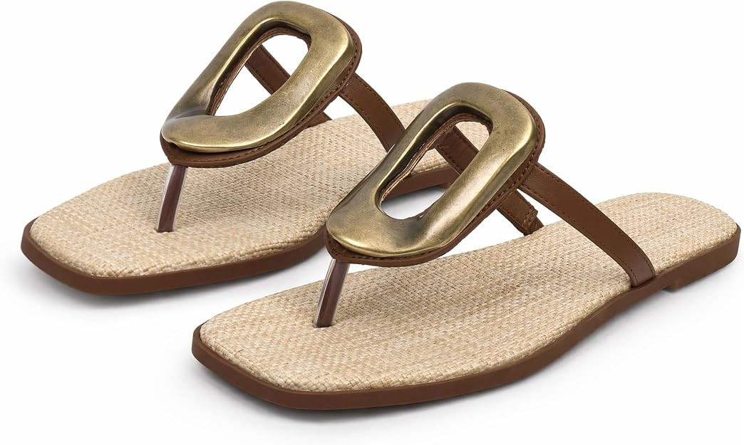 Flip-Flops for Women Thong Sandals Flat Slip on Slides Beach Comfort Open Square Toe Ladies Slipp... | Amazon (US)